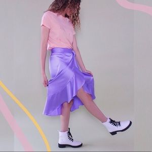 Pastel purple silk wrap skirt